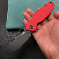 KUBEY KU322J Liner Lock Flipper Folding Knife Red G10 Handle 3.39" Dark Stonewashed D2