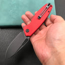 KUBEY KU322J Liner Lock Flipper Folding Knife Red G10 Handle 3.39" Dark Stonewashed D2