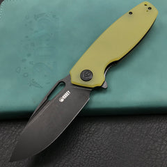 KUBEY KU322G  Liner Lock Flipper Folding Knife Yellow G10 Handle 3.39" Dark Stonewashed D2