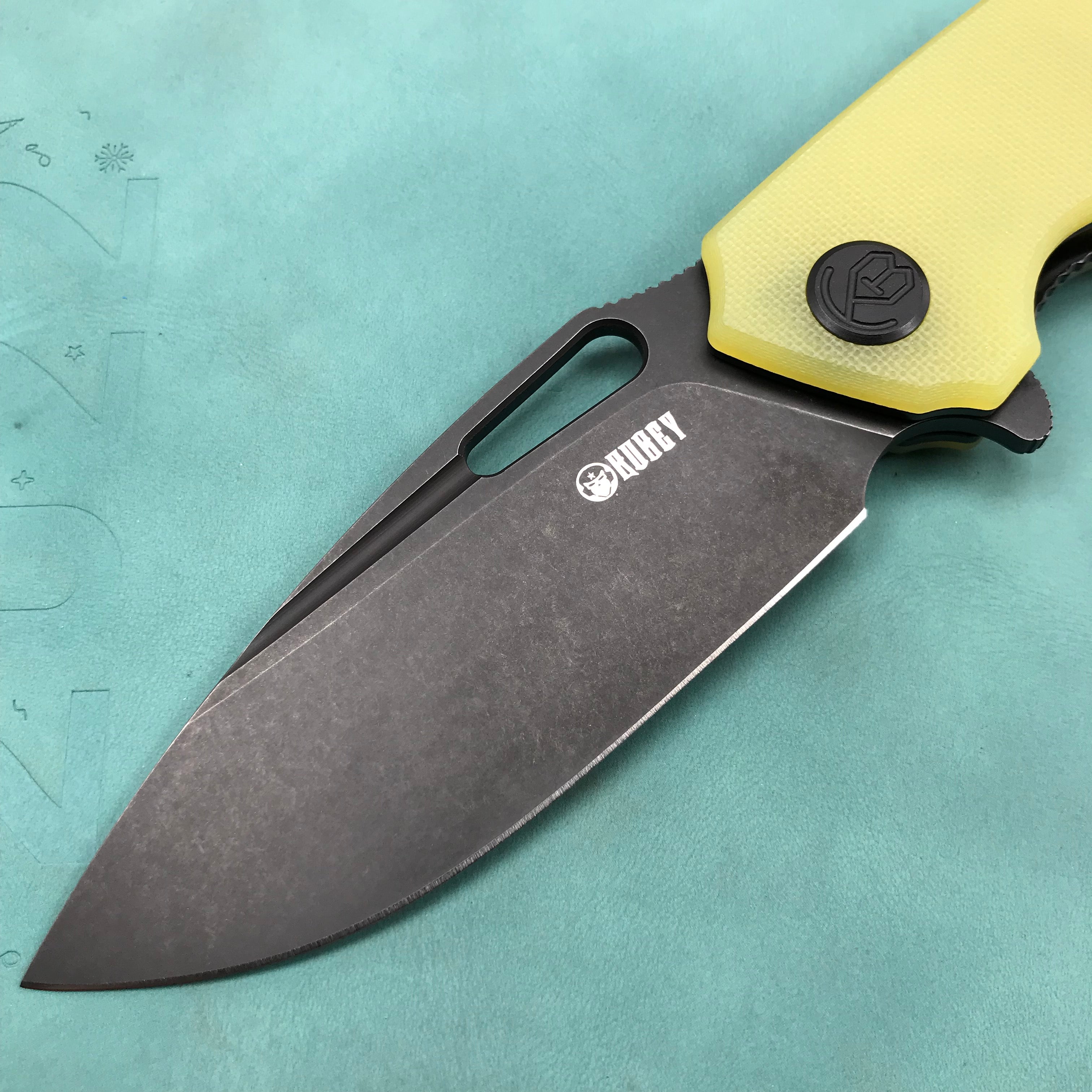 KUBEY KU322G  Liner Lock Flipper Folding Knife Yellow G10 Handle 3.39" Dark Stonewashed D2