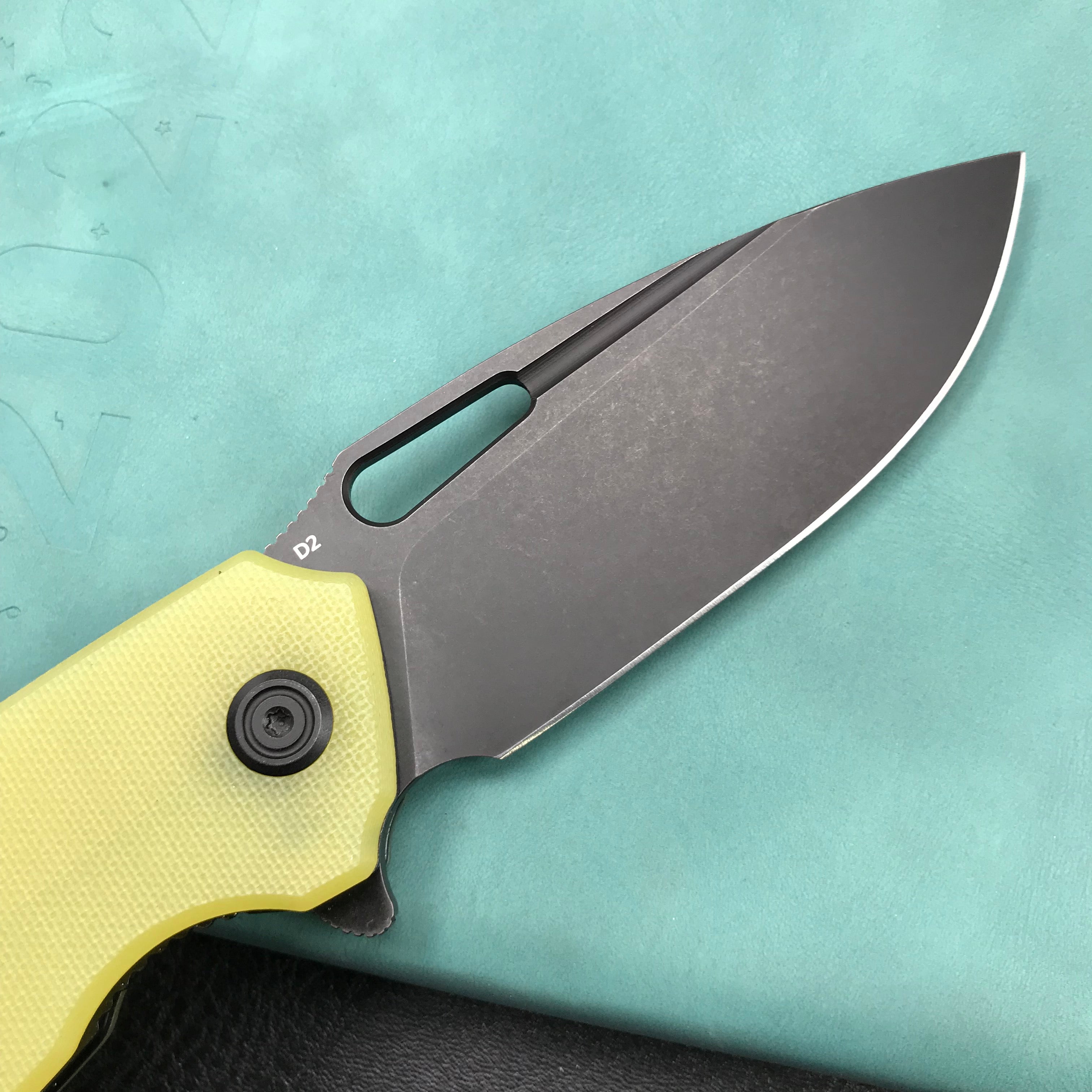 KUBEY KU322G  Liner Lock Flipper Folding Knife Yellow G10 Handle 3.39" Dark Stonewashed D2