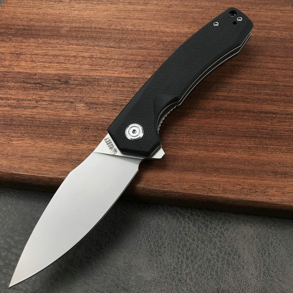 KUBEY KU901E Liner Lock Flipper Folding Knife black  G10 Handle 3.27" Blasted Stonewashed  D2