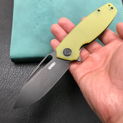 KUBEY KU322G  Liner Lock Flipper Folding Knife Yellow G10 Handle 3.39" Dark Stonewashed D2