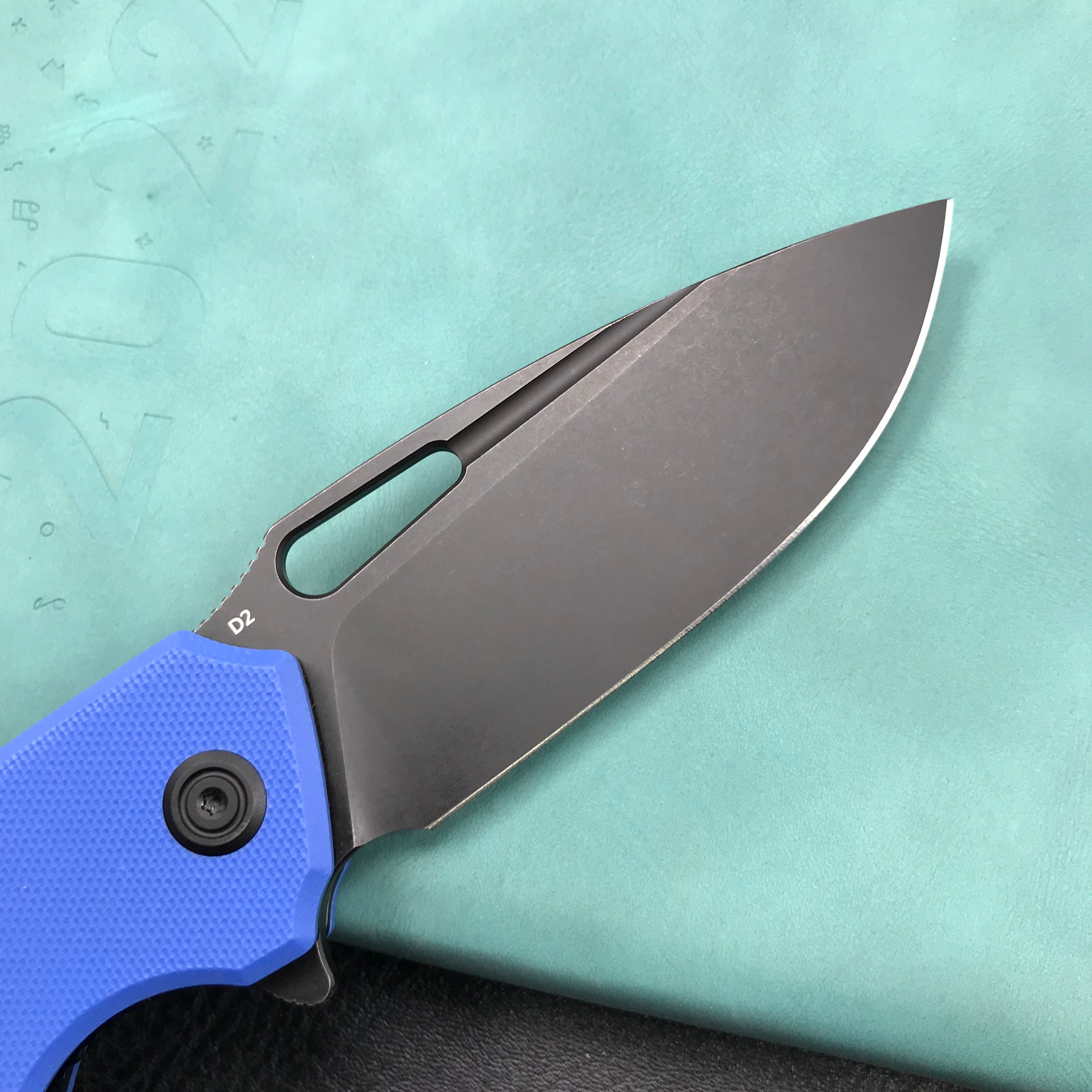 KUBEY KU322I Liner Lock Flipper Folding Knife Blue G10 Handle 3.39" Dark Stonewashed D2