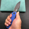 KUBEY KU322I Liner Lock Flipper Folding Knife Blue G10 Handle 3.39" Dark Stonewashed D2