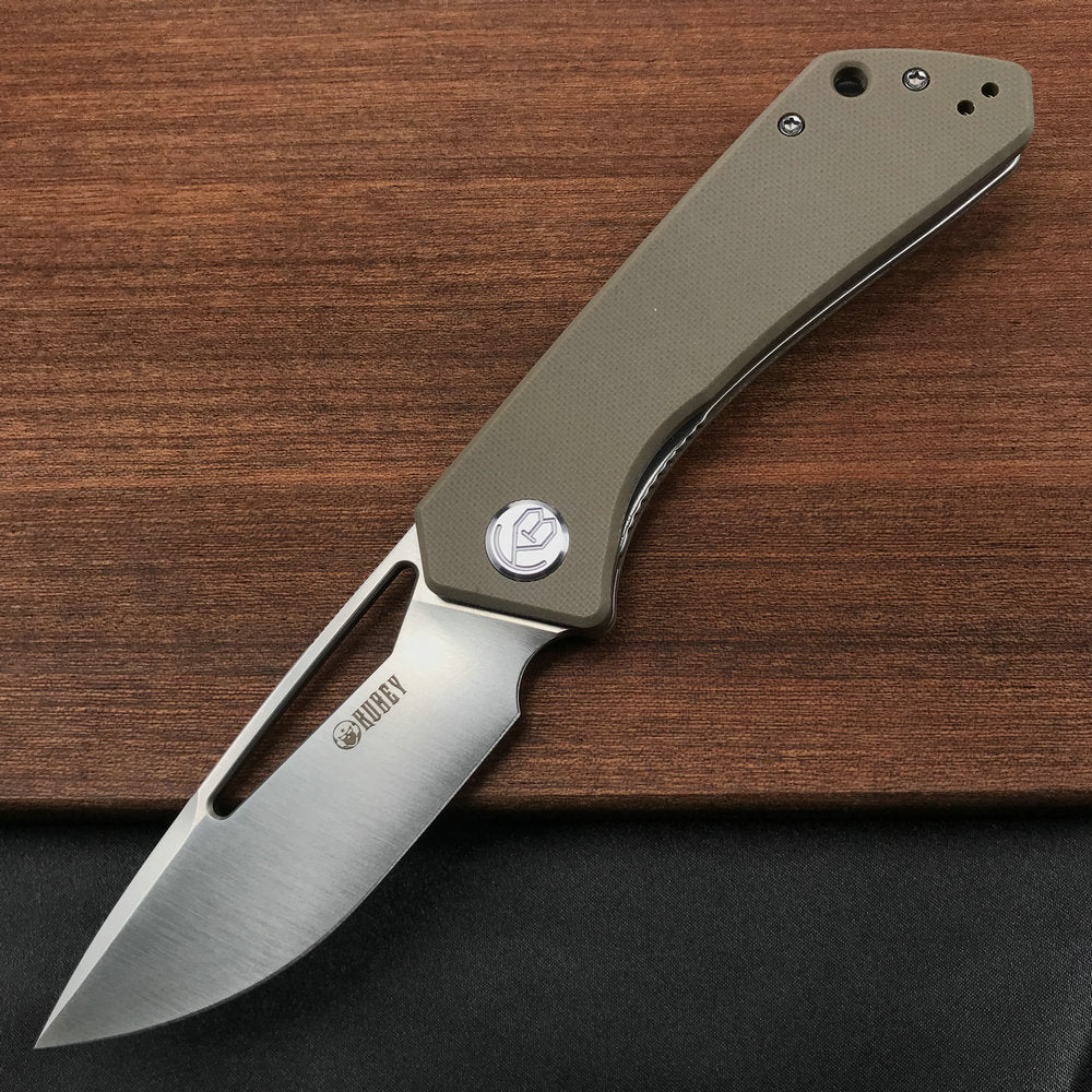 KUBEY KU331F Front Flipper EDC Pocket Folding Knife Tan G10 Handle 3.27" Satin D2