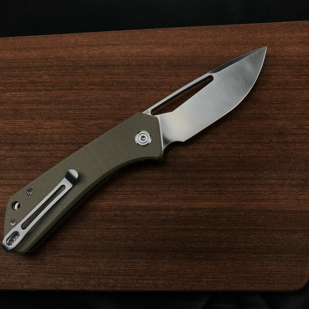 KUBEY KU331F Front Flipper EDC Pocket Folding Knife Tan G10 Handle 3.27" Satin D2