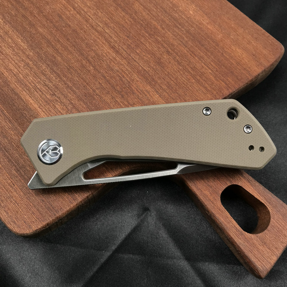 KUBEY KU331F Front Flipper EDC Pocket Folding Knife Tan G10 Handle 3.27" Satin D2