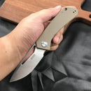 KUBEY KU331F Front Flipper EDC Pocket Folding Knife Tan G10 Handle 3.27" Satin D2