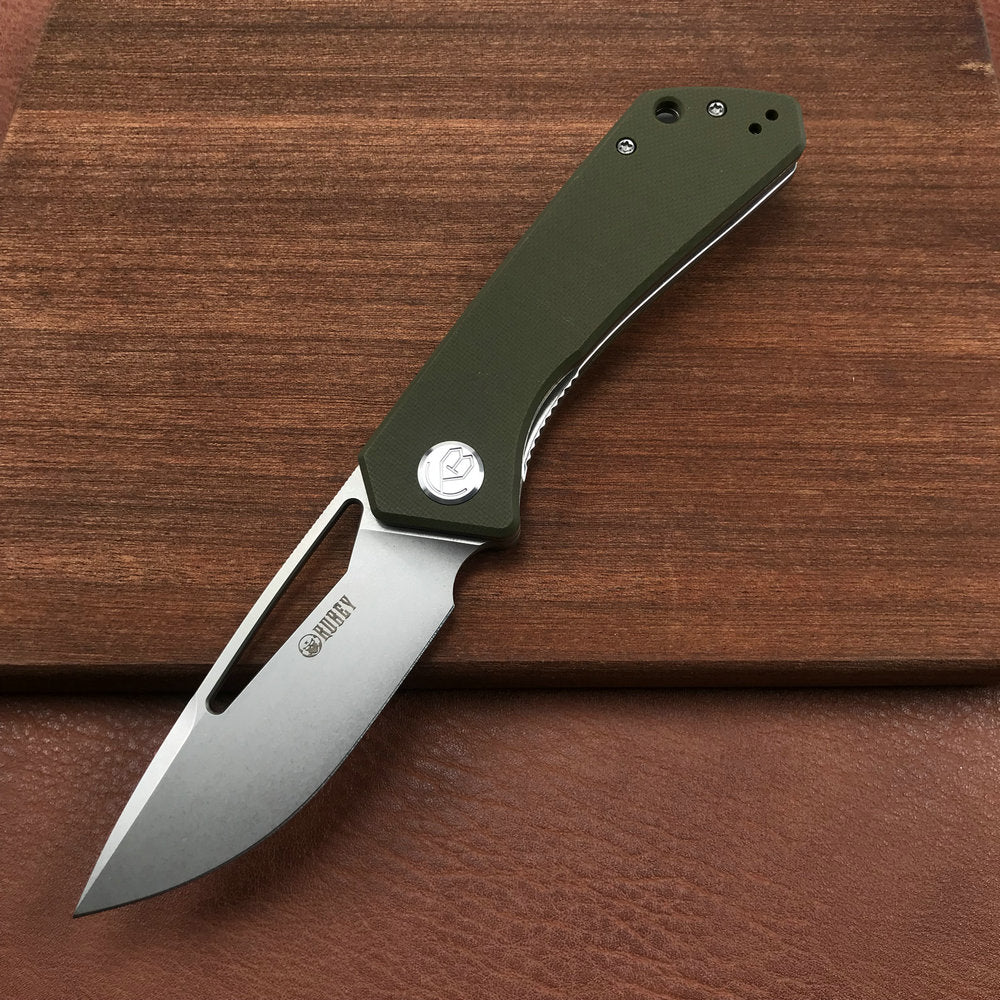 KUBEY KU331D Front Flipper EDC Pocket Folding Knife green  G10 Handle 3.27"  Blasted Stonewashed  D2