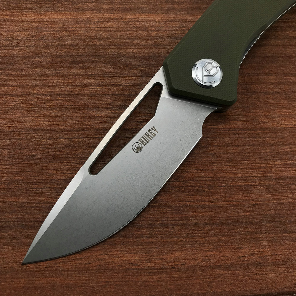 KUBEY KU331D Front Flipper EDC Pocket Folding Knife green  G10 Handle 3.27"  Blasted Stonewashed  D2