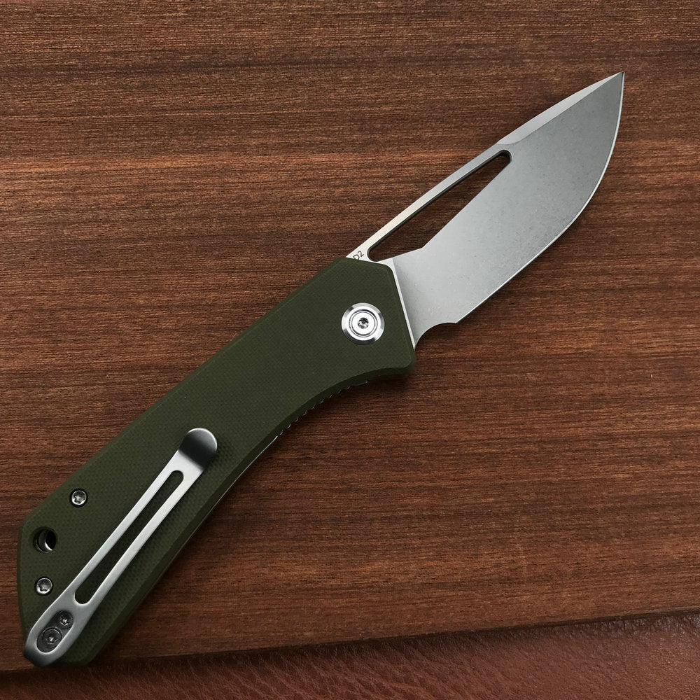 KUBEY KU331D Front Flipper EDC Pocket Folding Knife green  G10 Handle 3.27"  Blasted Stonewashed  D2