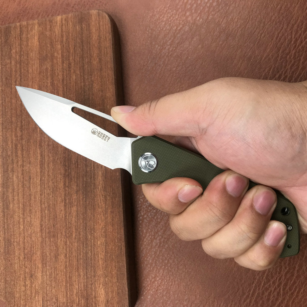 KUBEY KU331D Front Flipper EDC Pocket Folding Knife green  G10 Handle 3.27"  Blasted Stonewashed  D2