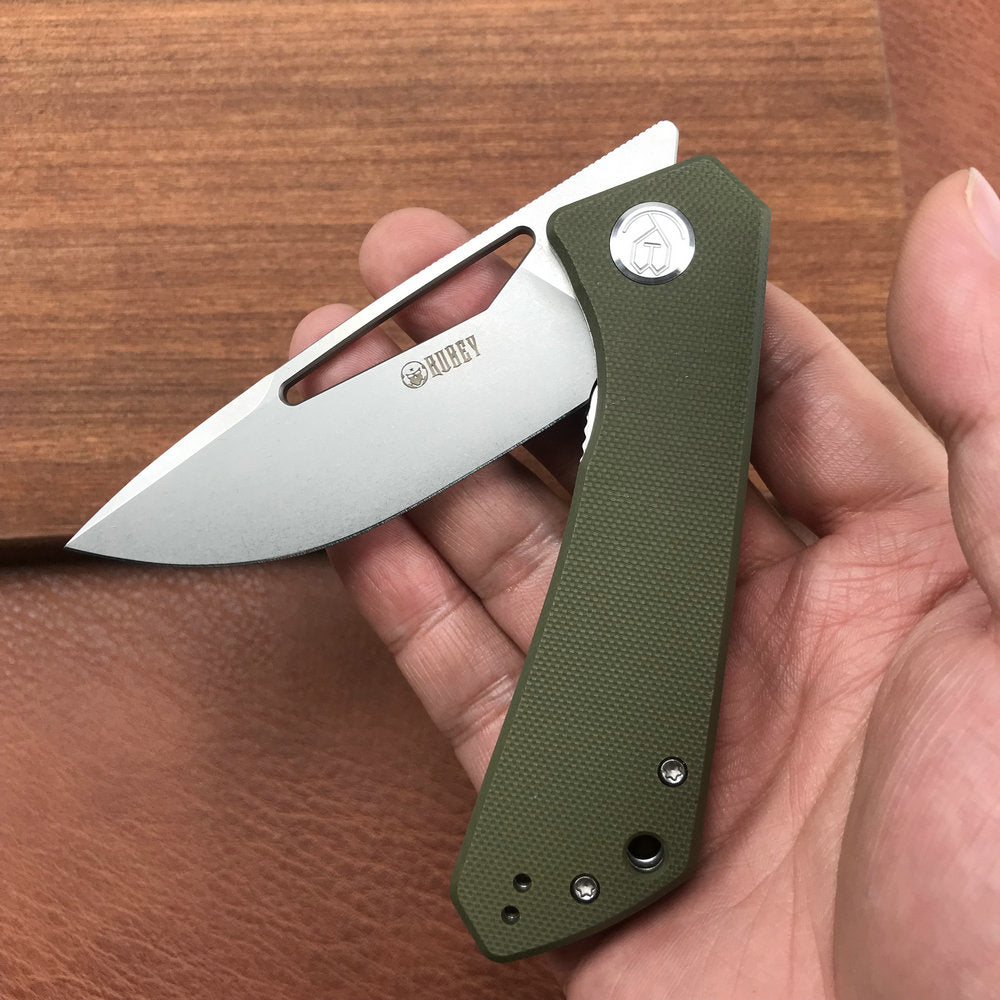 KUBEY KU331D Front Flipper EDC Pocket Folding Knife green  G10 Handle 3.27"  Blasted Stonewashed  D2