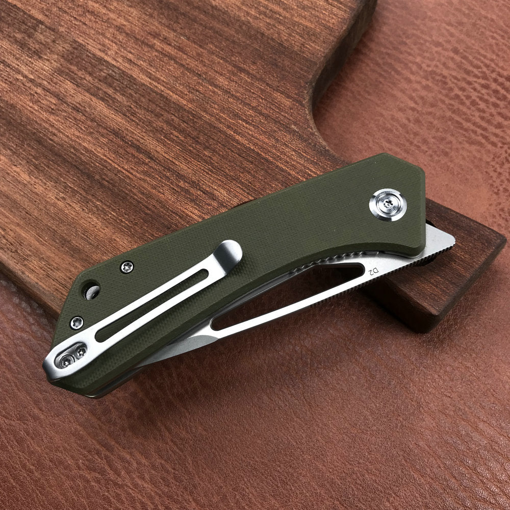 KUBEY KU331D Front Flipper EDC Pocket Folding Knife green  G10 Handle 3.27"  Blasted Stonewashed  D2