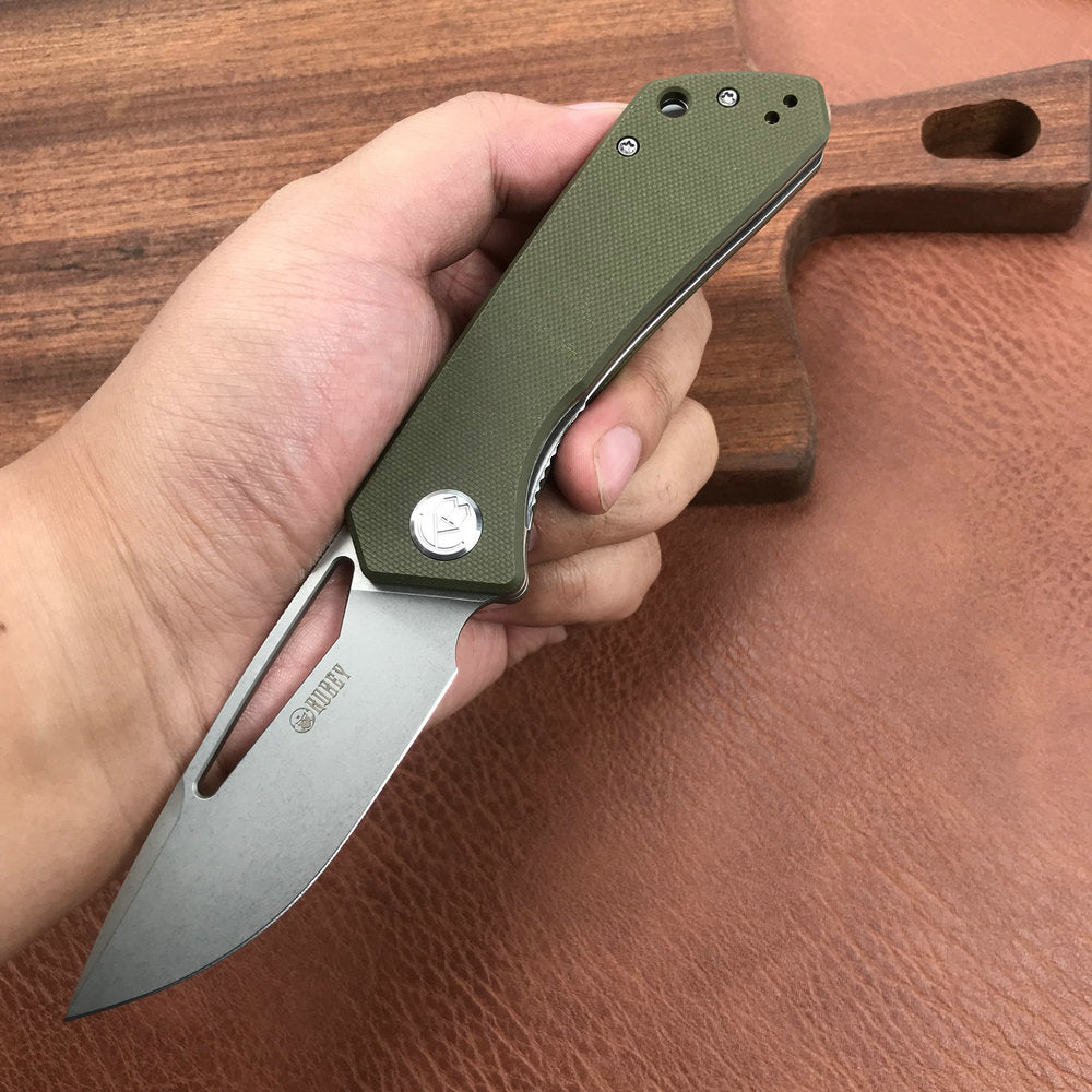 KUBEY KU331D Front Flipper EDC Pocket Folding Knife green  G10 Handle 3.27"  Blasted Stonewashed  D2