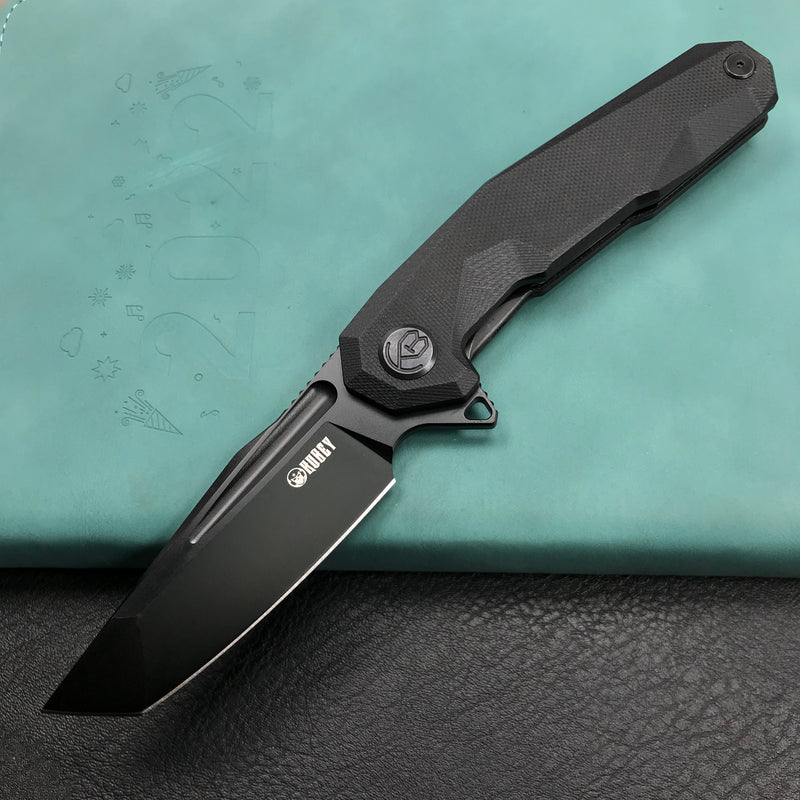 KUBEY KB237D Carve Liner Lock Tactical Folding Knife Black G10 Handle 3.27'' Black Coated D2