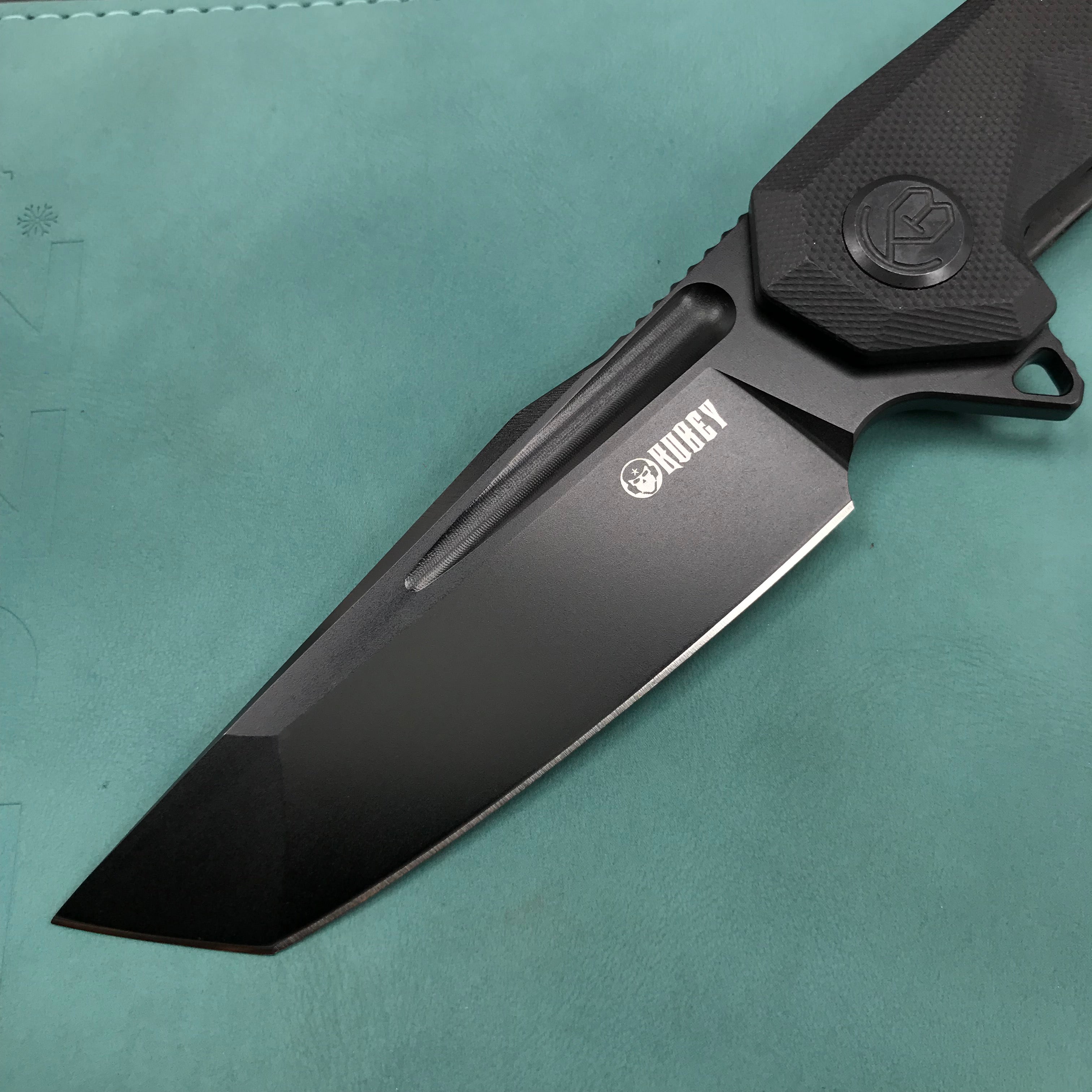 KUBEY KB237D Carve Liner Lock Tactical Folding Knife Black G10 Handle 3.27'' Black Coated D2