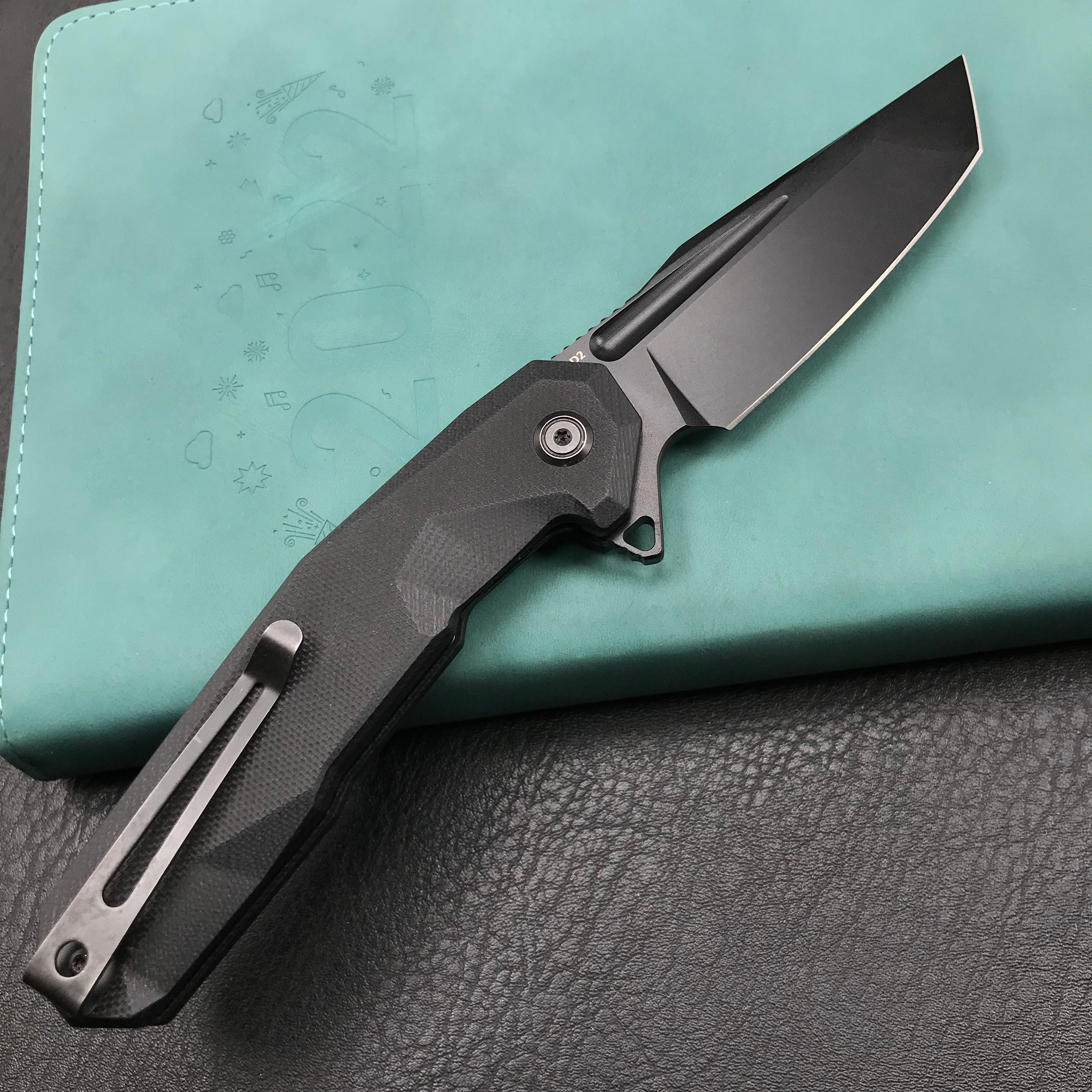 KUBEY KB237D Carve Liner Lock Tactical Folding Knife Black G10 Handle 3.27'' Black Coated D2