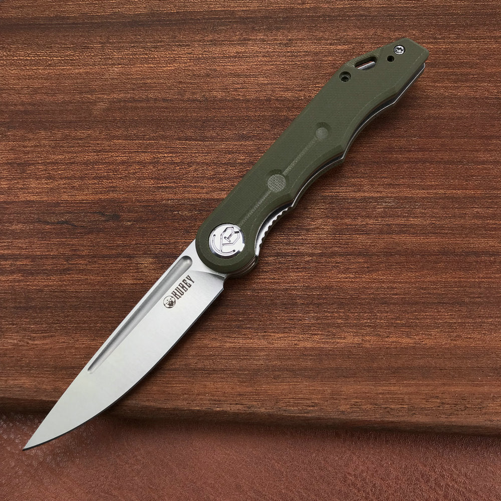 KUBEY KU2101D Mizo Liner Lock Front Flipper Folding Knife Green G10 Handle 3.15" Satin 14C28N