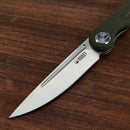 KUBEY KU2101D Mizo Liner Lock Front Flipper Folding Knife Green G10 Handle 3.15" Satin 14C28N