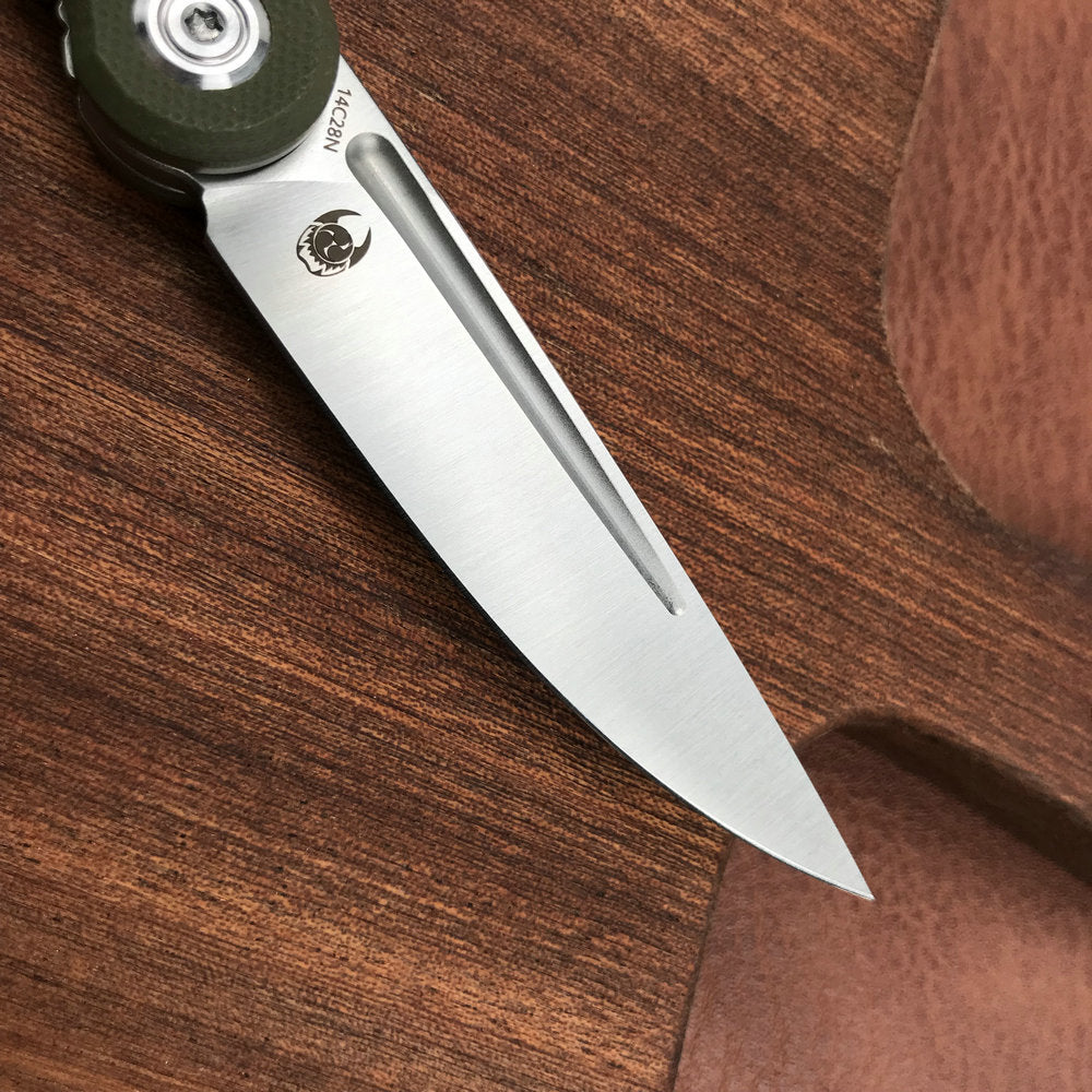 KUBEY KU2101D Mizo Liner Lock Front Flipper Folding Knife Green G10 Handle 3.15" Satin 14C28N