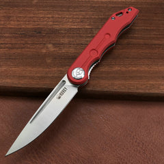 KUBEY KU2101C Mizo Liner Lock Front Flipper Folding Knife Red G10 Handle 3.15" Satin 14C28N