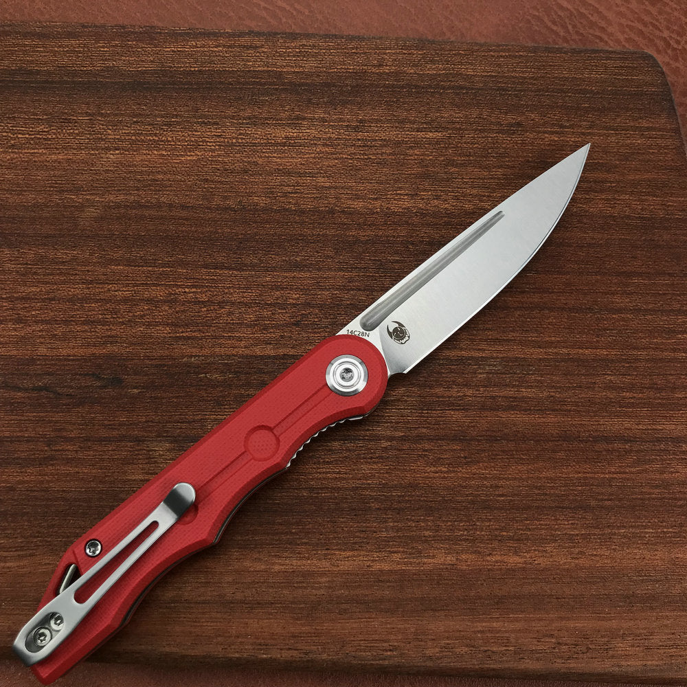 KUBEY KU2101C Mizo Liner Lock Front Flipper Folding Knife Red G10 Handle 3.15" Satin 14C28N