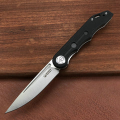 KUBEY KU2101A Mizo Liner Lock Front Flipper Folding Knife Black G10 Handle 3.15" Satin 14C28N