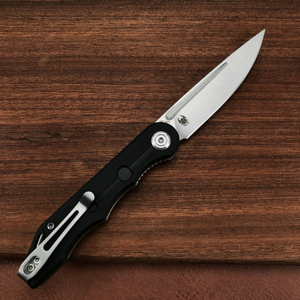 KUBEY KU2101A Mizo Liner Lock Front Flipper Folding Knife Black G10 Handle 3.15" Satin 14C28N