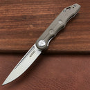 KUBEY KU2101E Mizo Liner Lock Front Flipper Folding Knife Tan G10 Handle 3.15" Satin 14C28N