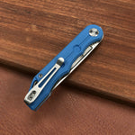 KUBEY  KU2101B Mizo Liner Lock Front Flipper Folding Knife Blue G10 Handle 3.15" Satin 14C28N