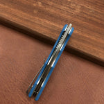 KUBEY  KU2101B Mizo Liner Lock Front Flipper Folding Knife Blue G10 Handle 3.15" Satin 14C28N