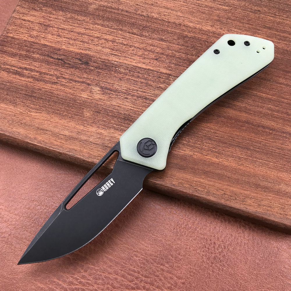 KUBEY KU331E Front Flipper EDC Pocket Folding Knife  Jade G10 Handle 3.27" Dark Stonewashed D2