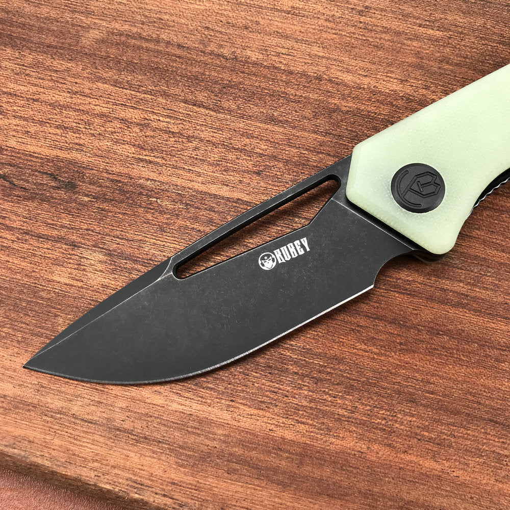 KUBEY KU331E Front Flipper EDC Pocket Folding Knife  Jade G10 Handle 3.27" Dark Stonewashed D2