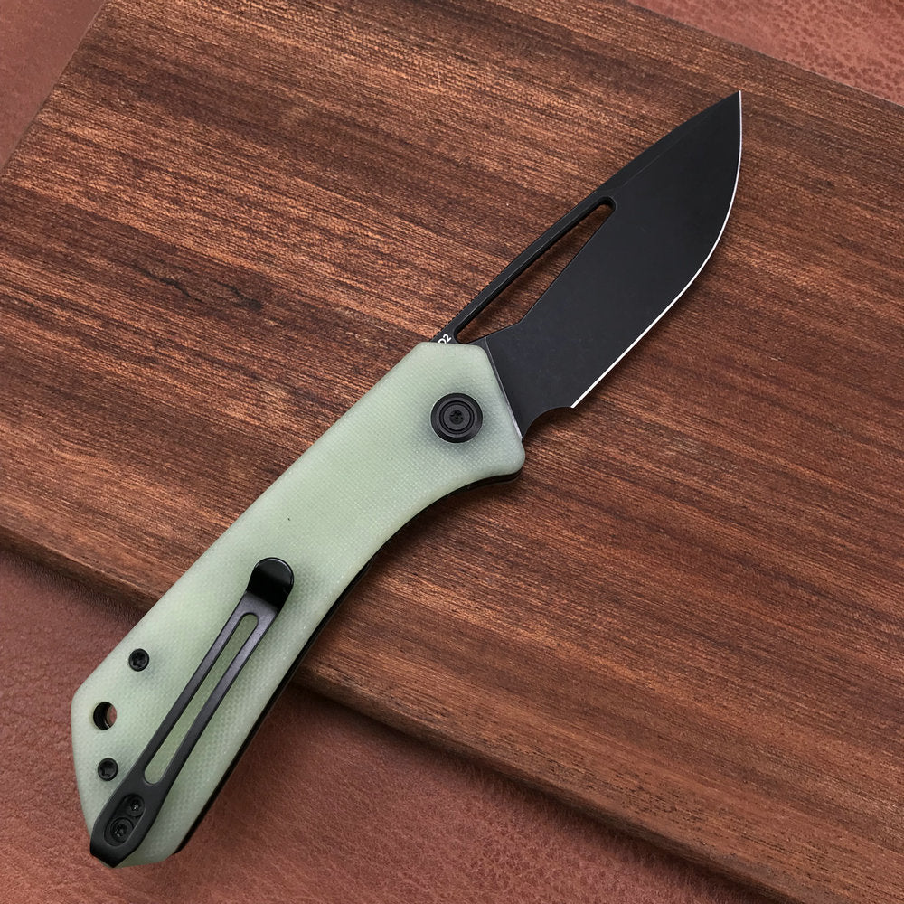 KUBEY KU331E Front Flipper EDC Pocket Folding Knife  Jade G10 Handle 3.27" Dark Stonewashed D2