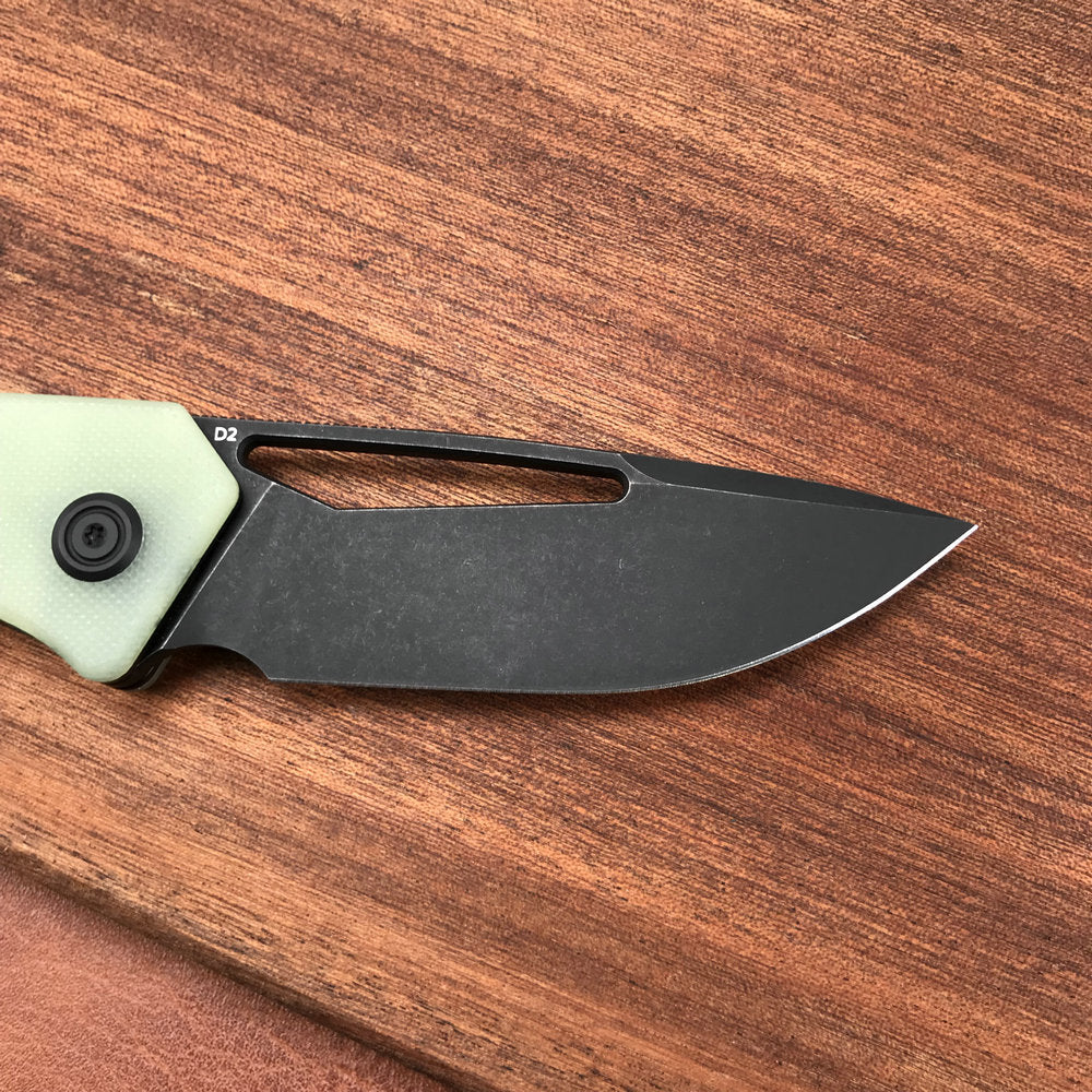 KUBEY KU331E Front Flipper EDC Pocket Folding Knife  Jade G10 Handle 3.27" Dark Stonewashed D2