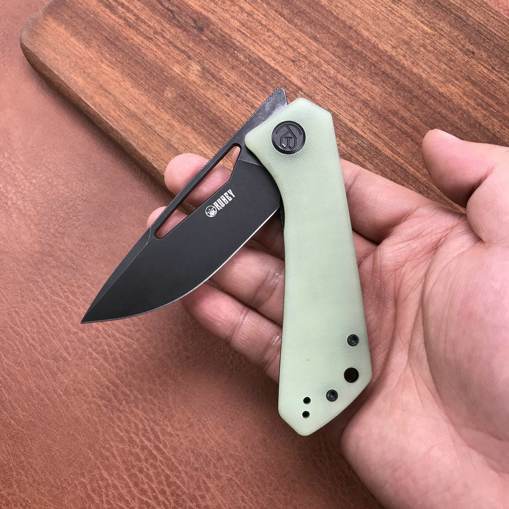 KUBEY KU331E Front Flipper EDC Pocket Folding Knife  Jade G10 Handle 3.27" Dark Stonewashed D2