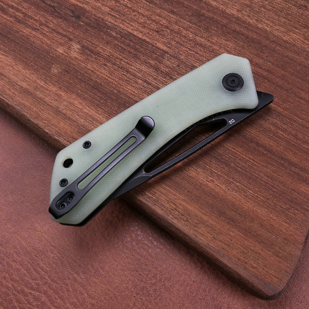 KUBEY KU331E Front Flipper EDC Pocket Folding Knife  Jade G10 Handle 3.27" Dark Stonewashed D2