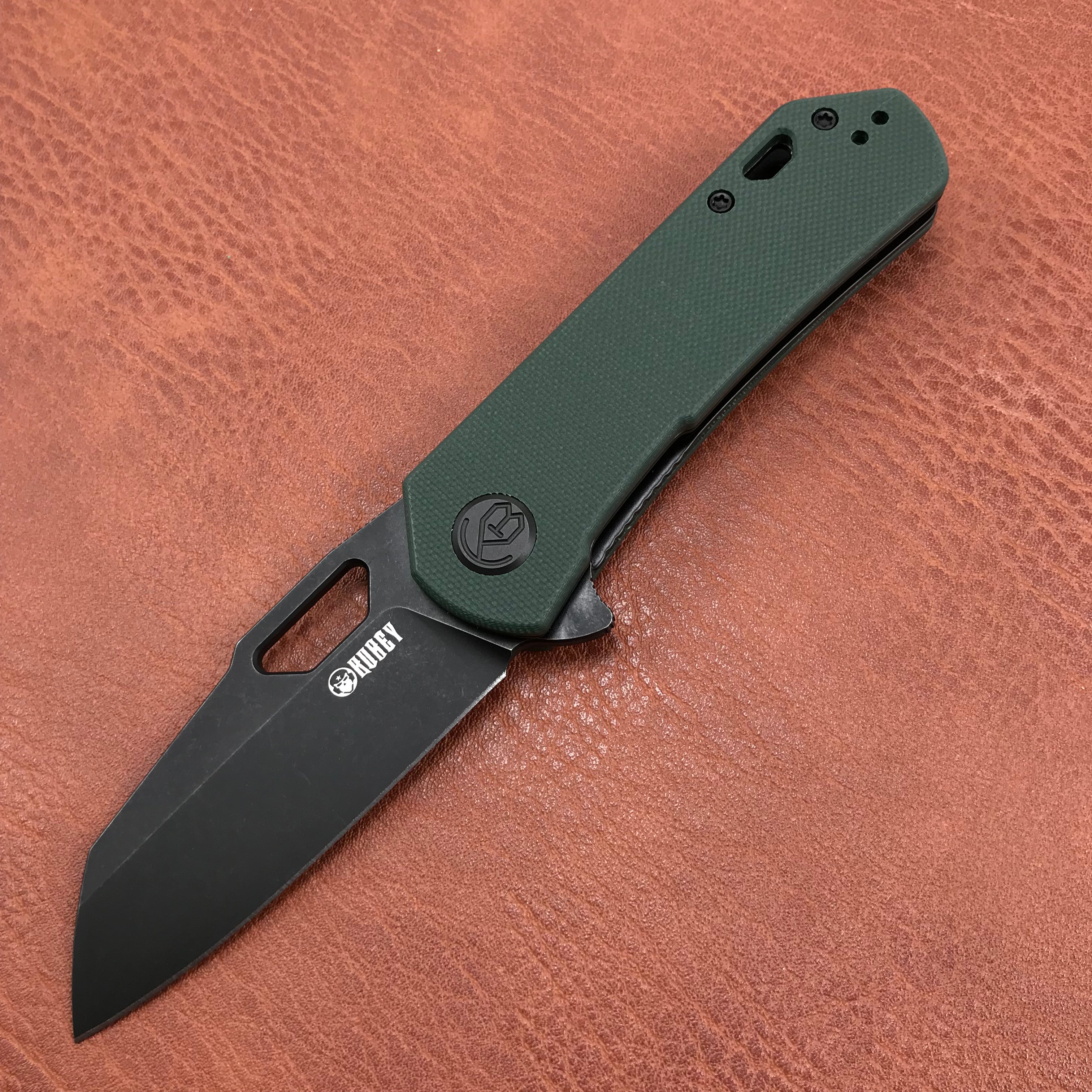 KUBEY KU332D  Liner Lock Flipper Folding Knife Dark green  G10 Handle 2.91" Dark Stonewashed D2