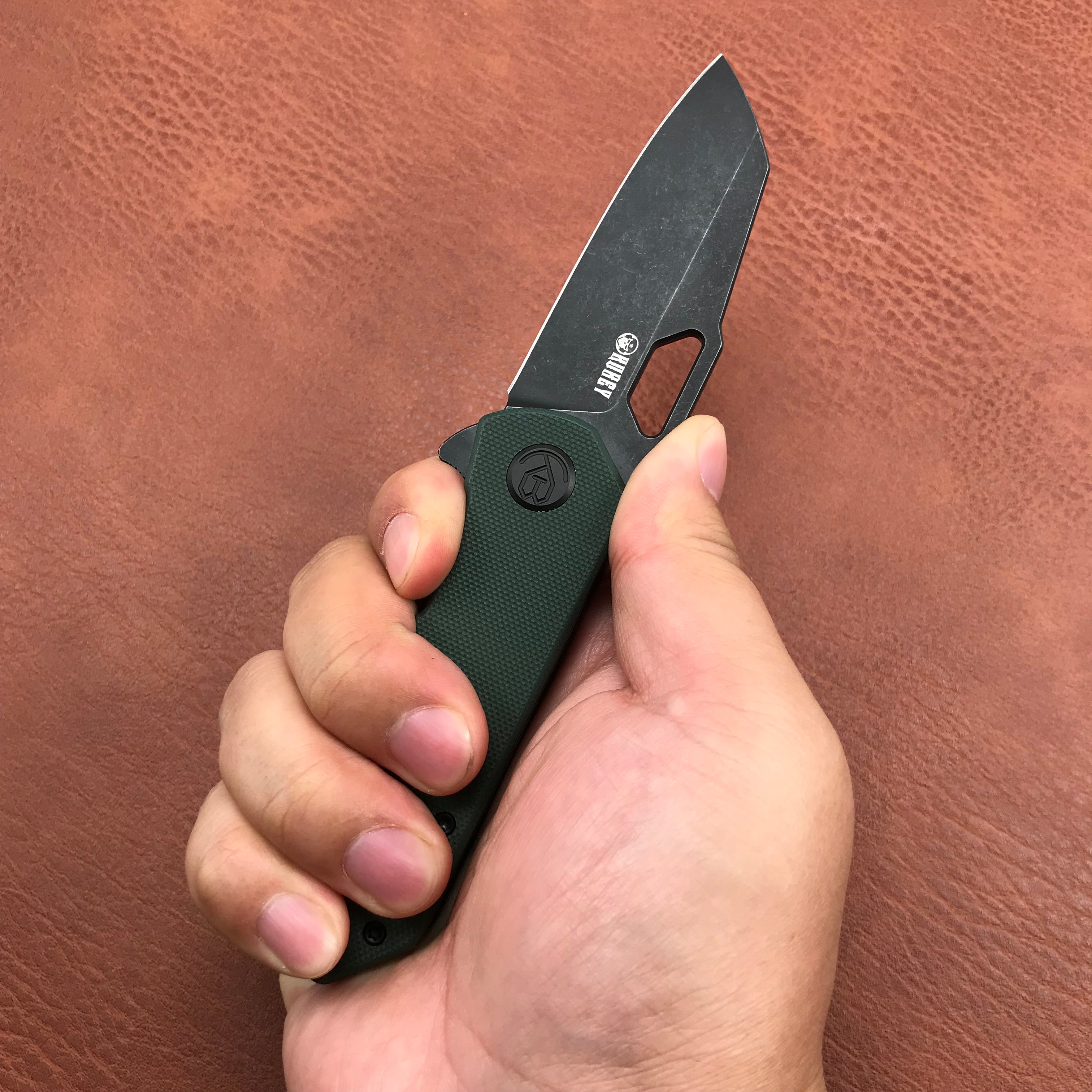 KUBEY KU332D  Liner Lock Flipper Folding Knife Dark green  G10 Handle 2.91" Dark Stonewashed D2