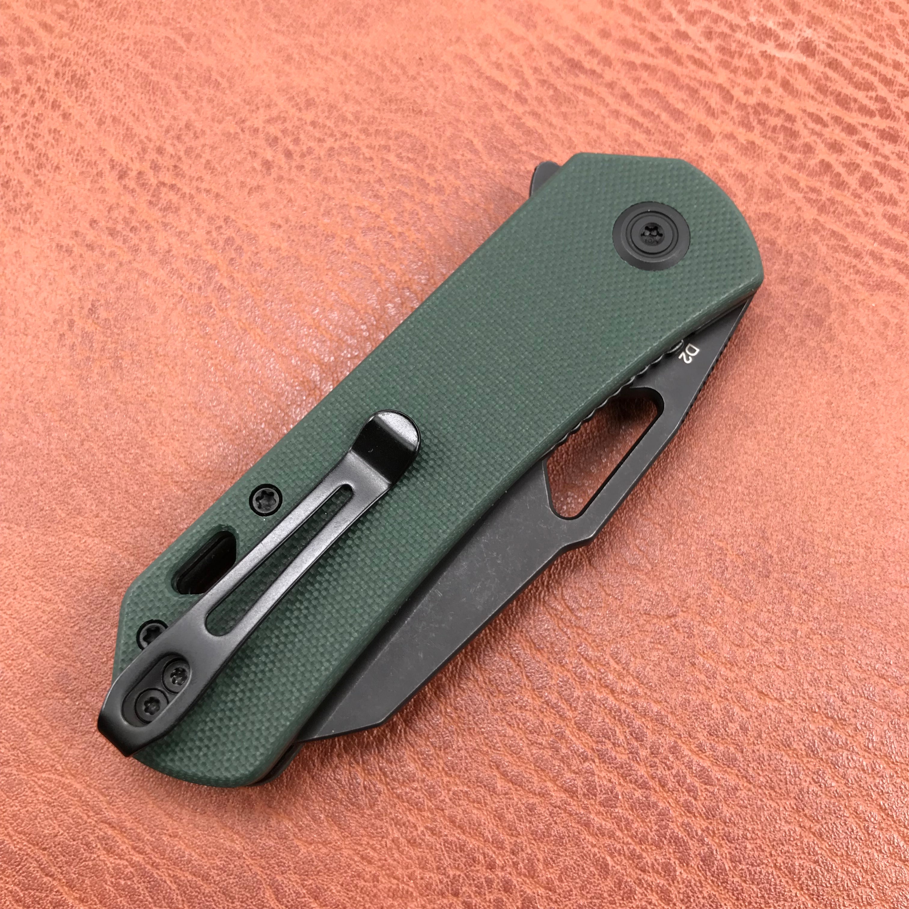 KUBEY KU332D  Liner Lock Flipper Folding Knife Dark green  G10 Handle 2.91" Dark Stonewashed D2