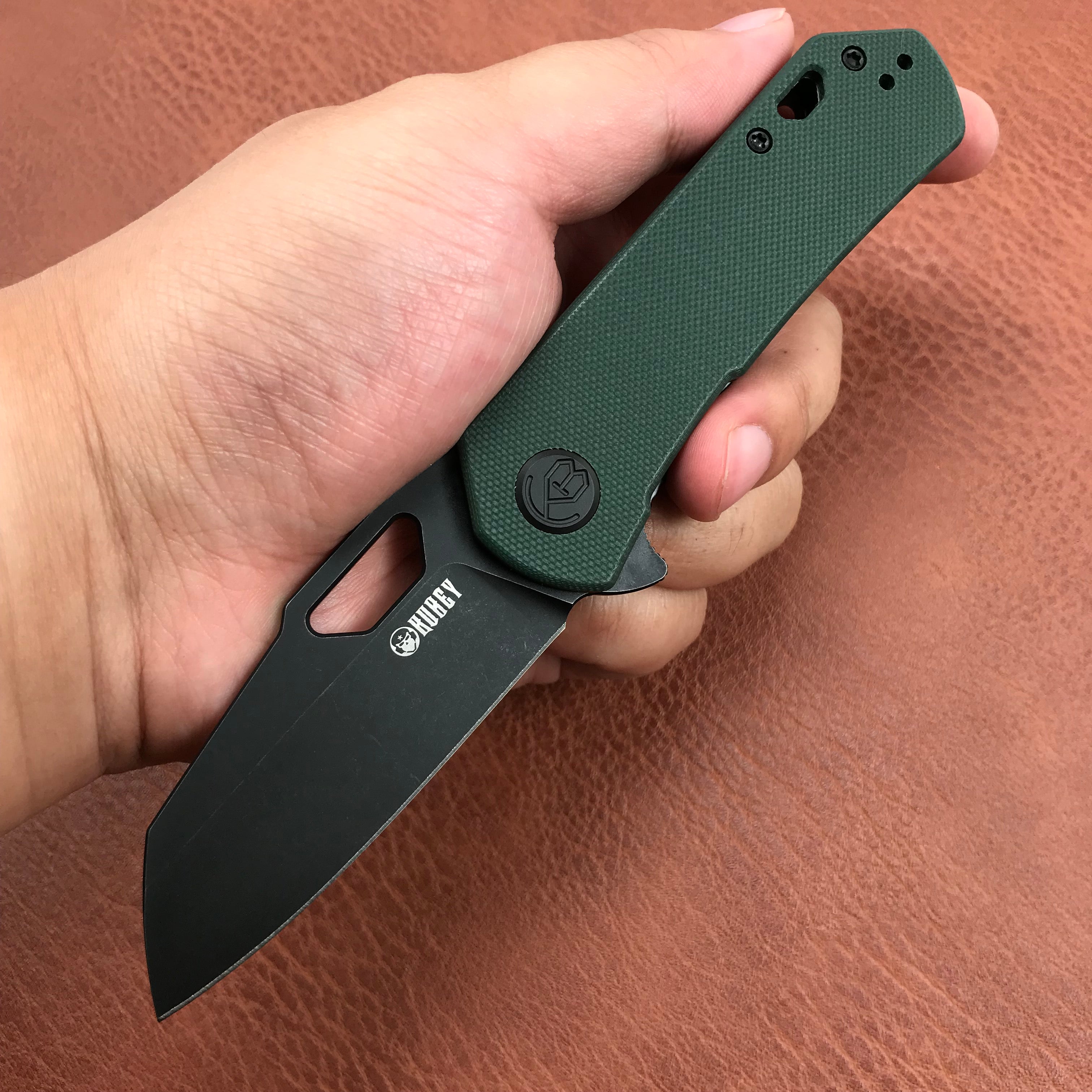 KUBEY KU332D  Liner Lock Flipper Folding Knife Dark green  G10 Handle 2.91" Dark Stonewashed D2