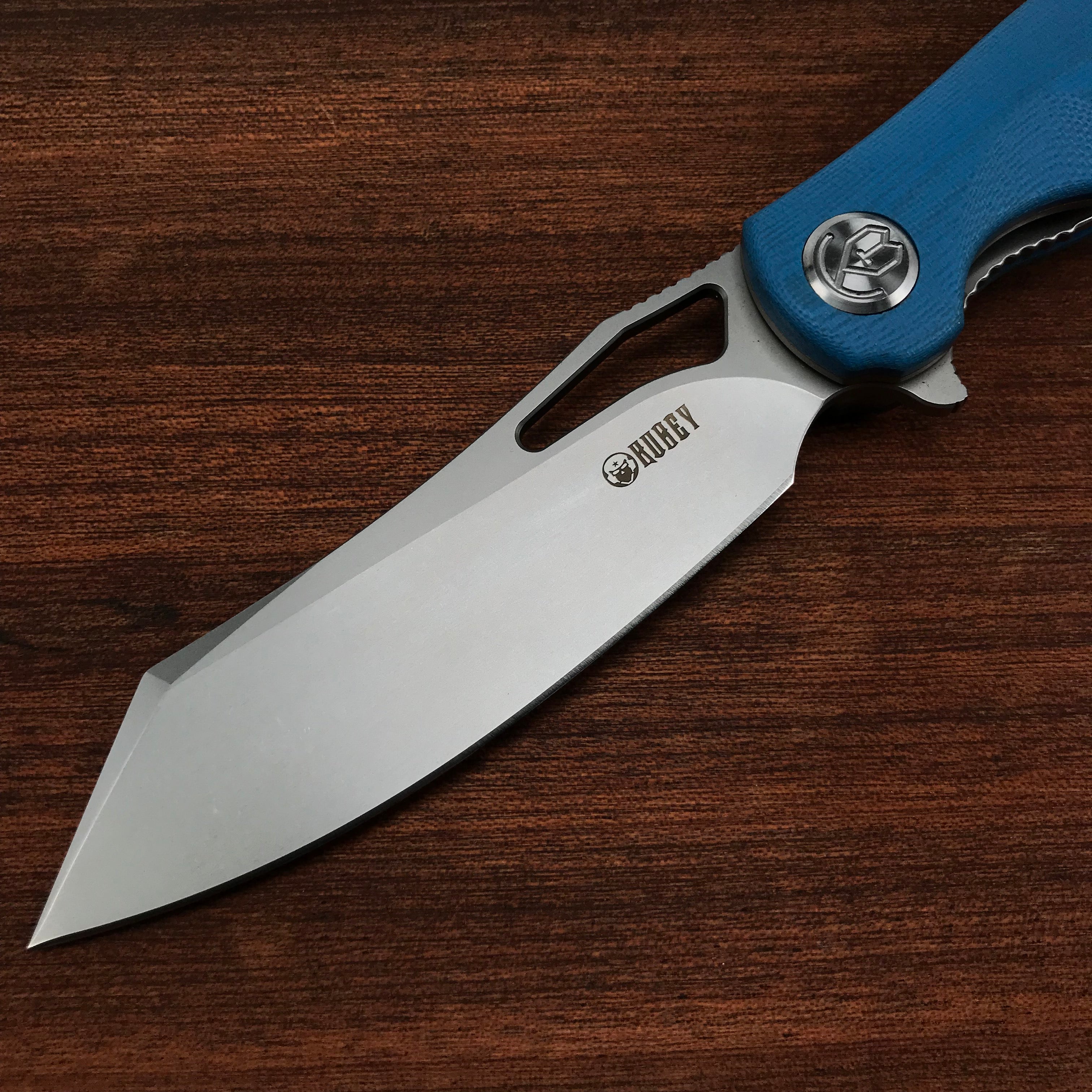 KUBEY KB239D Drake Lliner Lock Folding Knife Blue G10 Handle (3.7' Blasted Stonewashed AUS-10)