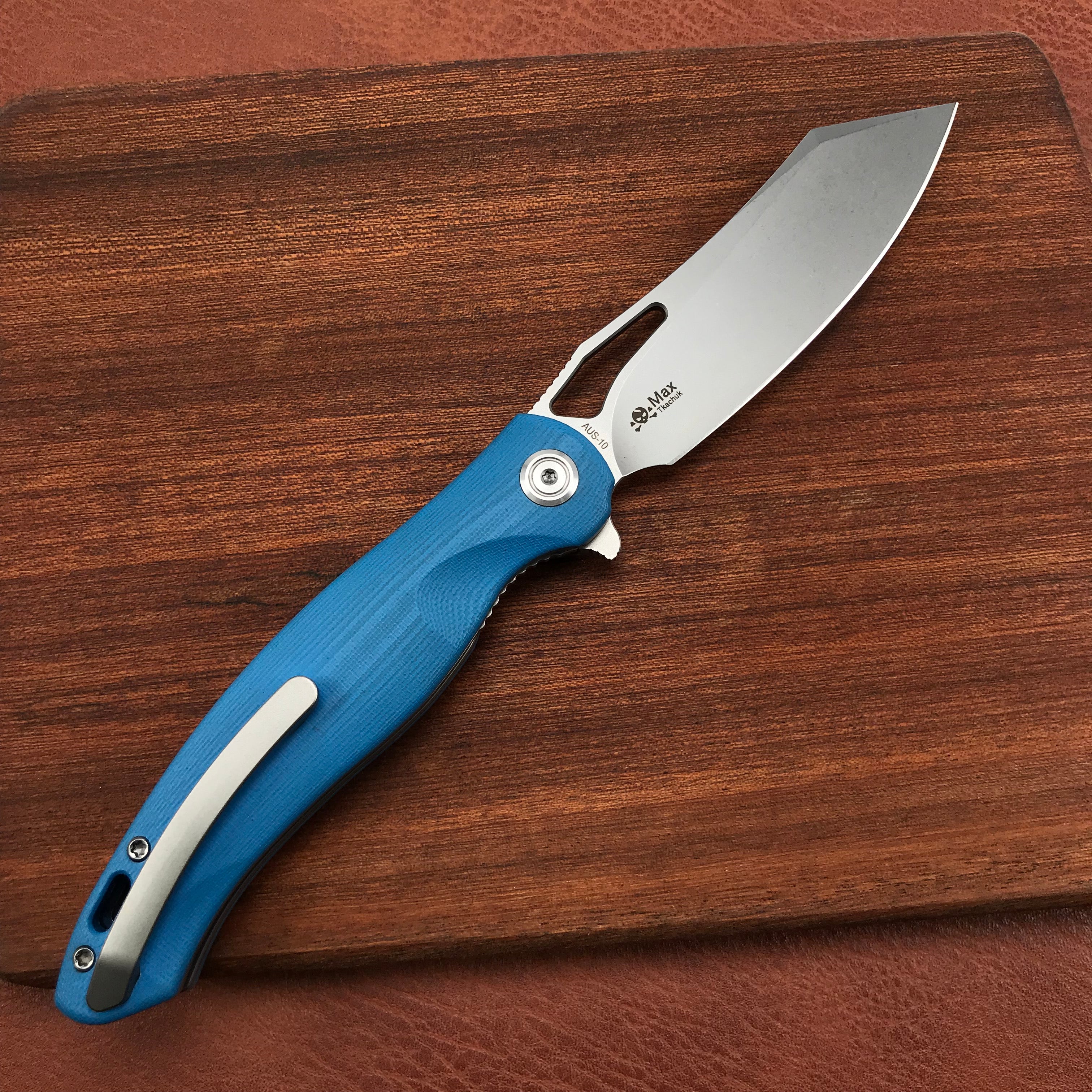 KUBEY KB239D Drake Lliner Lock Folding Knife Blue G10 Handle (3.7' Blasted Stonewashed AUS-10)