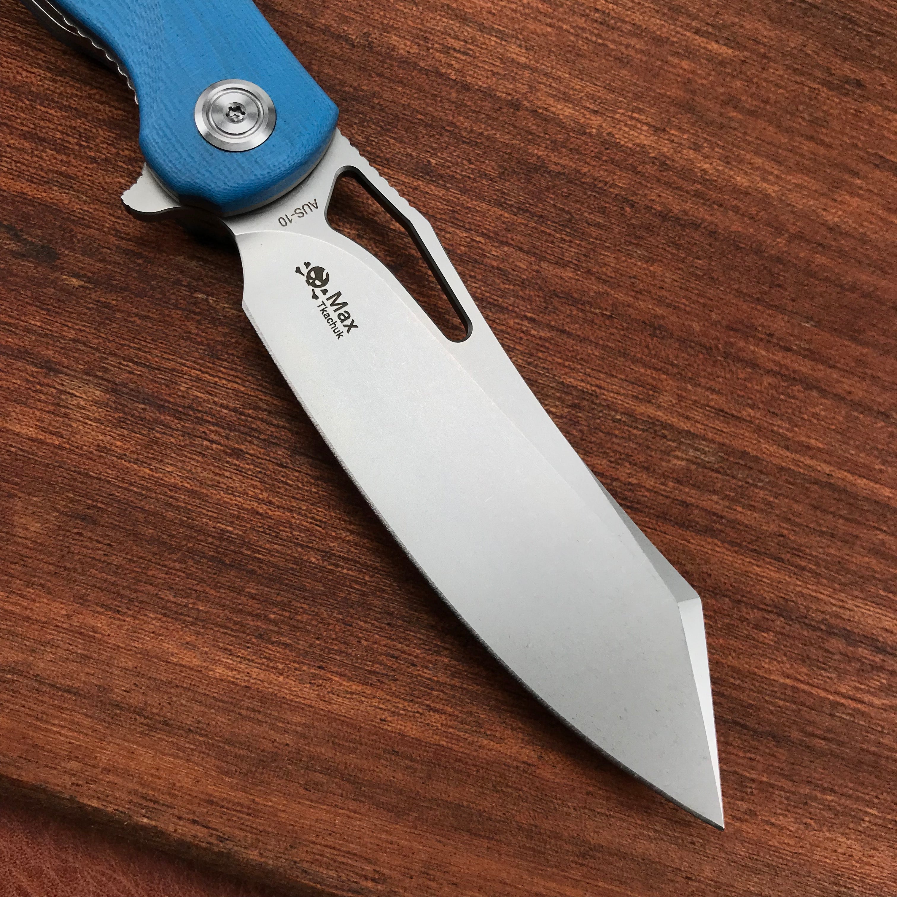 KUBEY KB239D Drake Lliner Lock Folding Knife Blue G10 Handle (3.7' Blasted Stonewashed AUS-10)