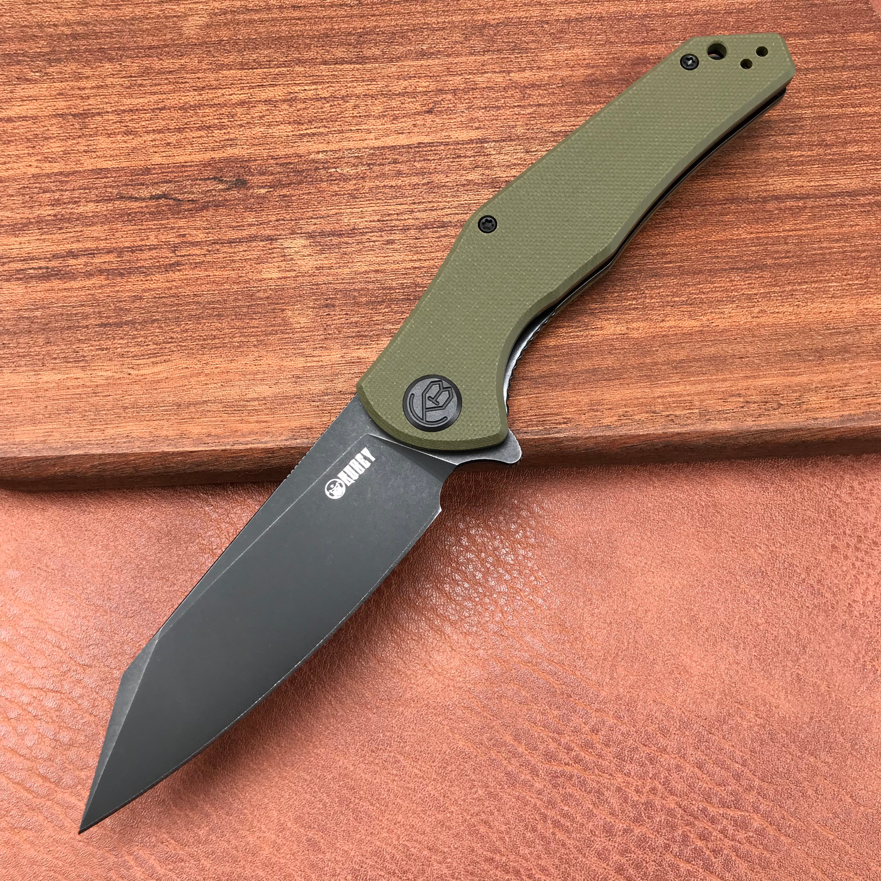 KUBEY KU158B Liner Lock Flipper Folding Knife Green G10 Handle 3.82" Black Titanium Coated D2