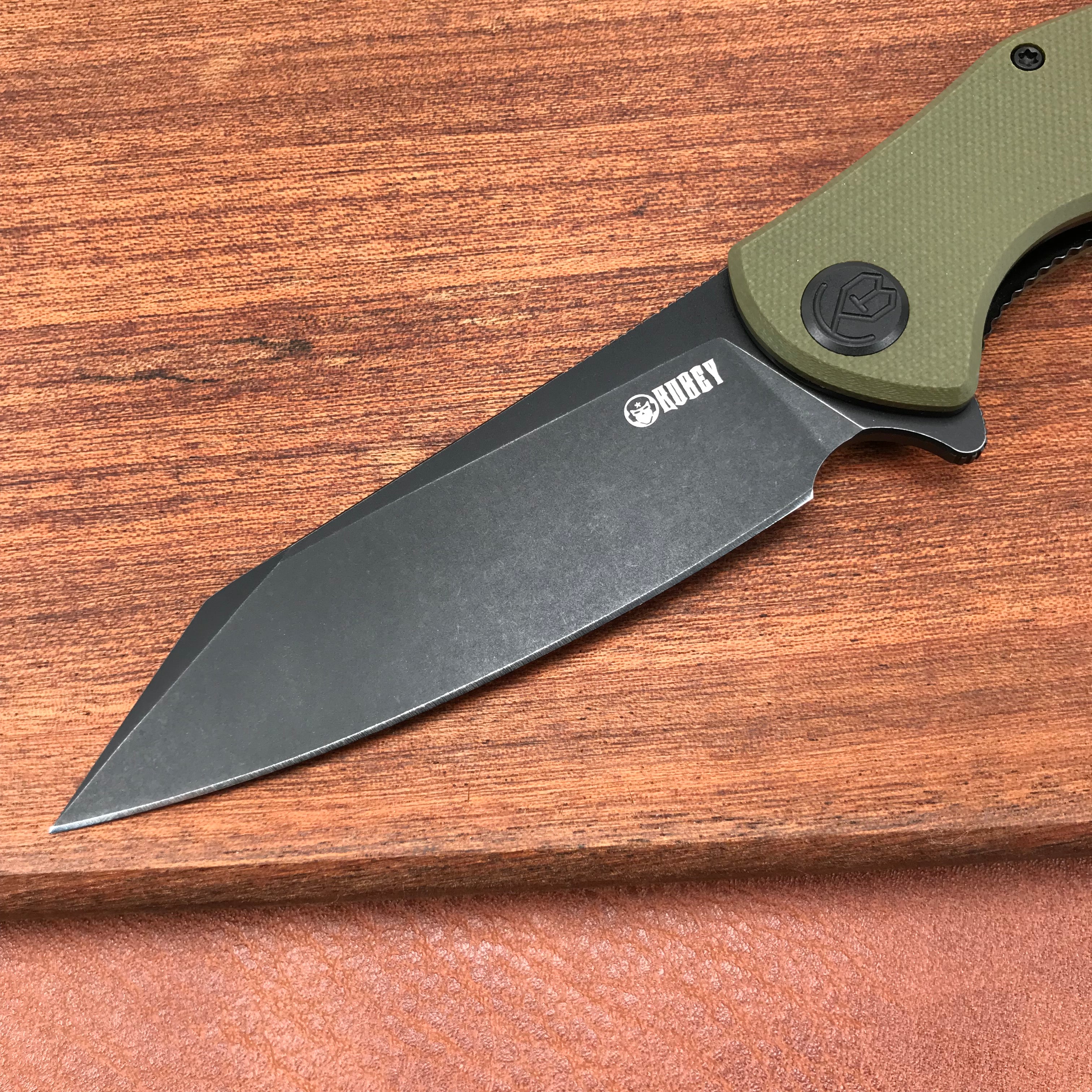 KUBEY KU158B Liner Lock Flipper Folding Knife Green G10 Handle 3.82" Black Titanium Coated D2