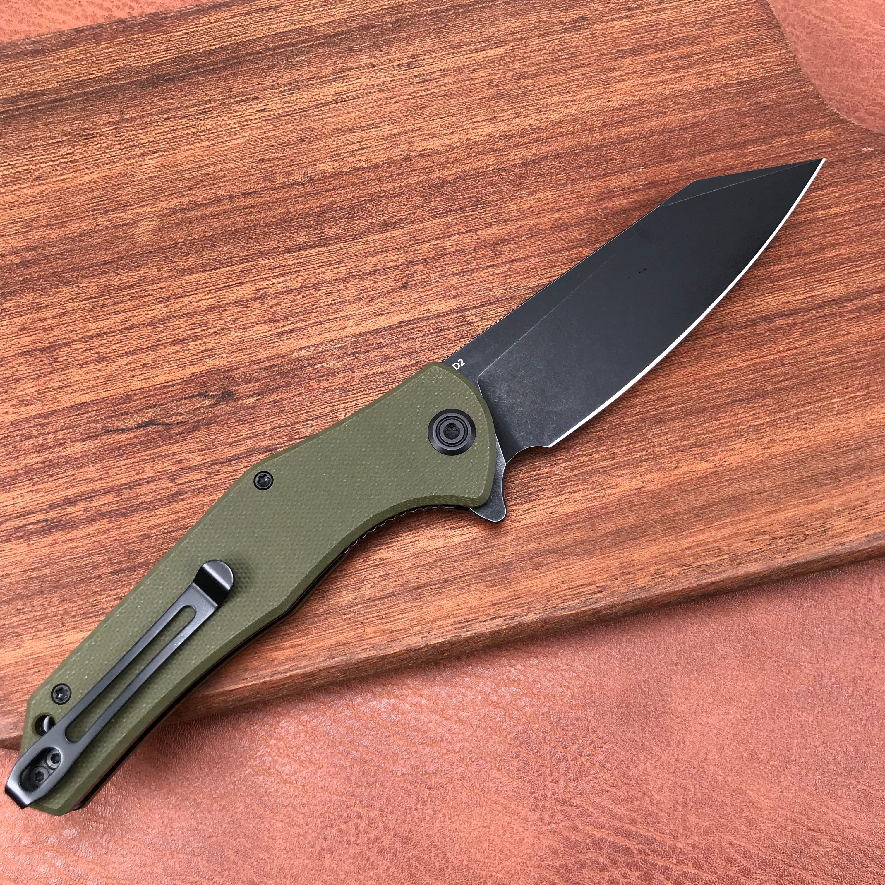 KUBEY KU158B Liner Lock Flipper Folding Knife Green G10 Handle 3.82" Black Titanium Coated D2