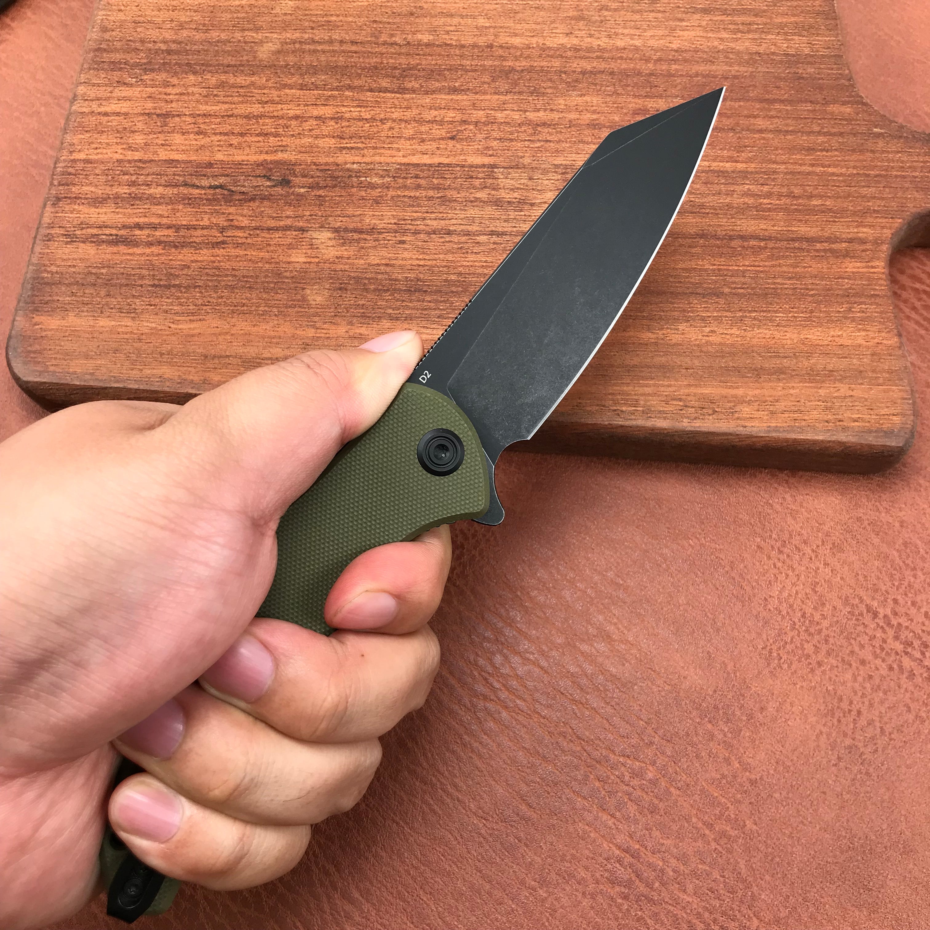 KUBEY KU158B Liner Lock Flipper Folding Knife Green G10 Handle 3.82" Black Titanium Coated D2